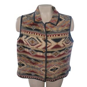 Shaver‎ Lake Women Southwest Patterned Button Front Sleeveless Vest L tapestry